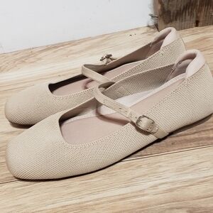 Ballet Knit Square Toe Mary Jane Flat Casual Neutral Color Beige Washable 8